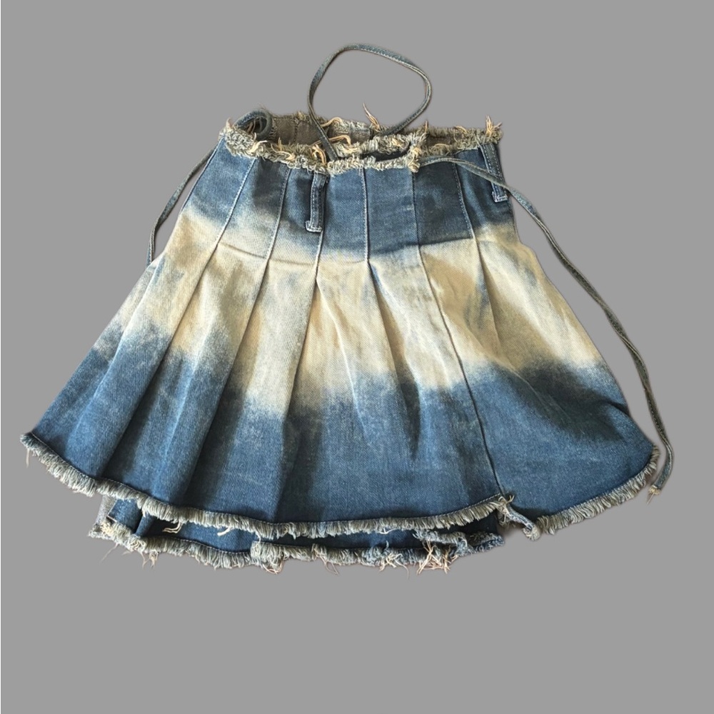 Y2K Distressed Denim Pleated Mini Skirt